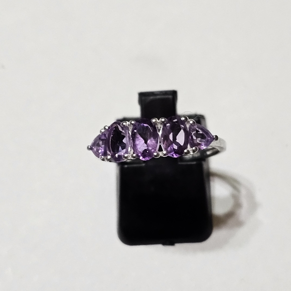 5 Stone Genuine Amethyst Ring Solid Sterling Silver Size 8! 💜 - Picture 10 of 10